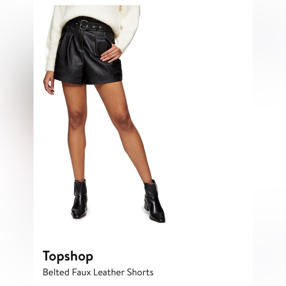 High waisted black leather shorts